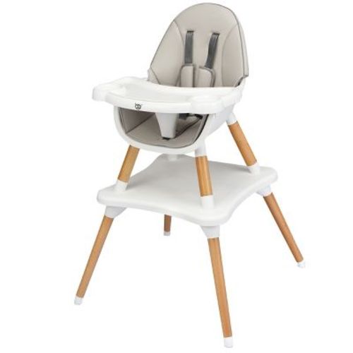 Infans 5-in-1 Baby High Chair Infant Wooden Convertible Chair W/ 5-point Seat Belt Gray