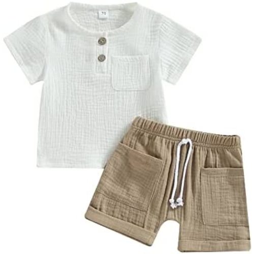 Baby Boy Summer Clothes Toddler Infant Short Sleeve Solid Cotton Linen T-Shirt Tops Casual Shorts Set 2Pcs Outfits