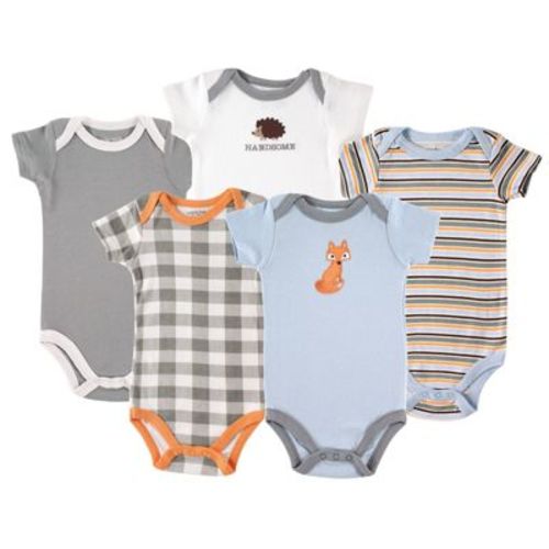 Luvable Friends Baby Boy Cotton Bodysuits 5pk, Fox, 3-6 Months