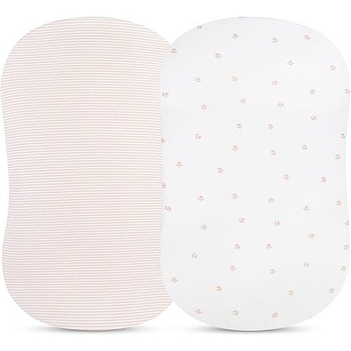 Bassinet Sheet Set 2 Pack - Baby Bassinet Sheets with 100% Jersey Cotton - Bassinet Sheets for Baby Girl and Boy, Newborn Essentials (Bassinet, Pink Tulip)