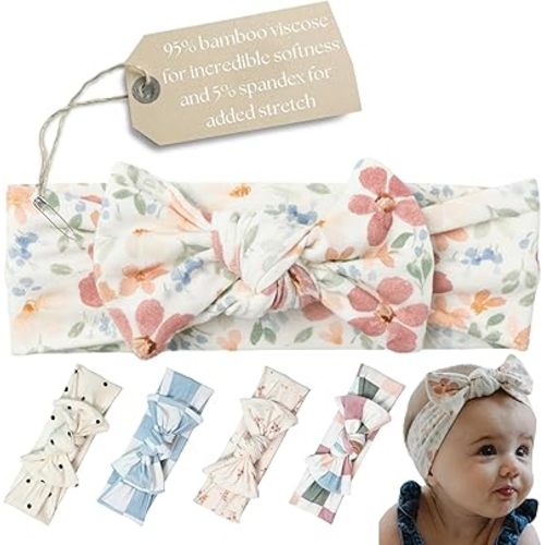 Baby Girl Bows: Premium Quality & Stylish Design Baby Headbands, Soft & Stretchy Bamboo to Fit Infants & Toddlers (Rowan, 6-24 Months)