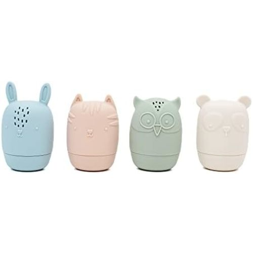 nouka Animals Bath Toy | 4-Pack | 100% Food-Grade Silicone | Squeeze & Squirt Water | Safe & Soft | Dishwasher Friendly | Soft Blush/Shifting Sand/Leaf/Lily Blue