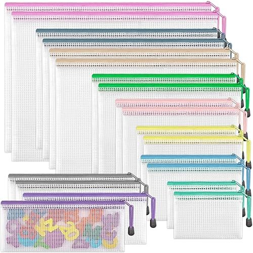 JARLINK 20PCS Mesh Zipper Pouch Bags, 8 Sizes Puzzle Bags with Zipper, Waterproof Zipper Pouches for Classroom Organization, Board Game Storage, Travel, Office, School Supplies, 10 Colors