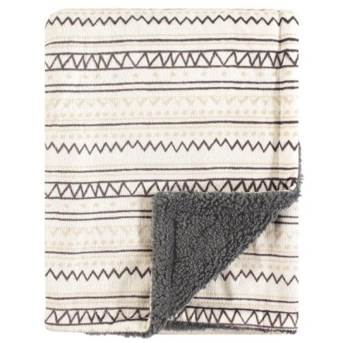 Hudson Baby Infant Plush Blanket With Faux Shearling Back, Aztec, One Size