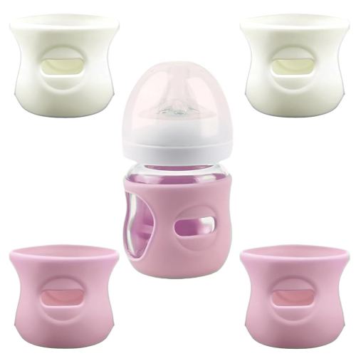 4 Pack Silicone Sleeves for Avent Natural Glass Baby Bottles, Anti Breakage Baby Bottle Holder, Compatible with Philips Avent Glass Natural Baby Bottle, BPA Free (Pink White, 4 OZ)