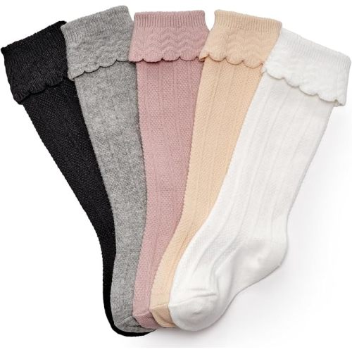 CozyWay Baby & Toddler Knee High Socks For Baby Girls Multi Color - 5 Pack