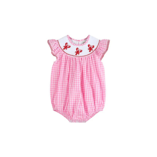 Lil Cactus Pink Crawfish Smocked Flutter Romper