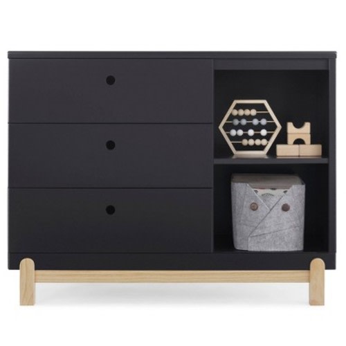 Delta Children Poppy 3 Drawer Dresser with Cubbies and Interlocking Drawers, Color: Midnight Gray/Natura