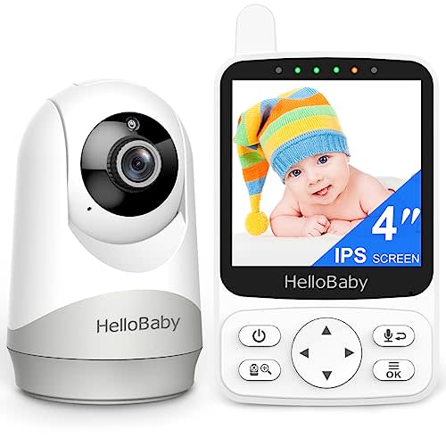 HelloBaby Baby Monitor - Portable Video Baby Monitor with Camera and Audio, 4" IPS, 29-Hr Battery, 1000ft Range, Night Vision, 2-Way Audio, No WiFi,Temperature, Ideal for Travel