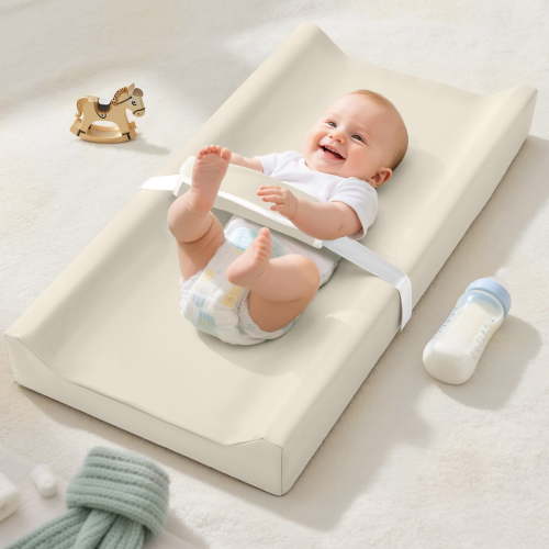 Baby Changing Pad, Caveen Infant Changing Mat with Waterproof & Wipe-Clean PU Cover, Portable Baby Changing Station for Diaper Change and Dresser, Beige