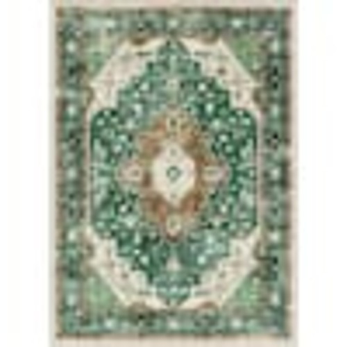 HaiiMeid Mandela Green 5 ft. x 7 ft. Vintage Washable Medallion Distressed Area Rug X24IU0087H-157