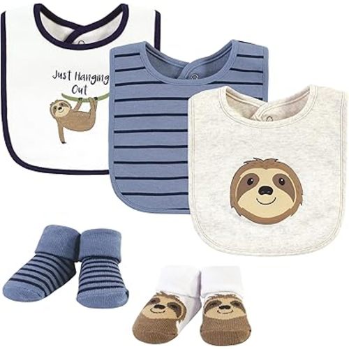 Hudson Baby Unisex Baby Cotton Bib and Sock Set, Sloth, One Size
