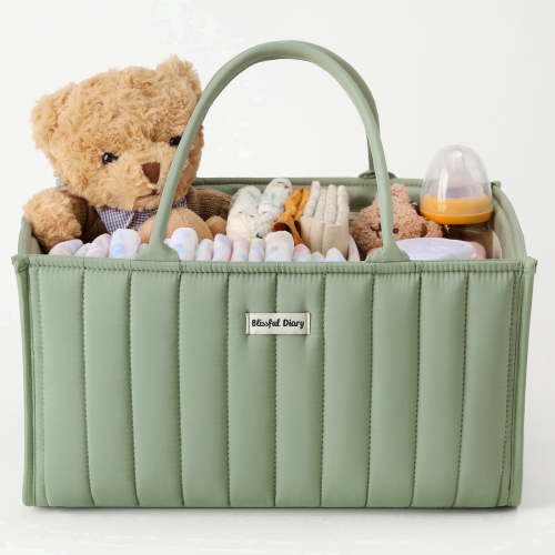 Blissful Diary Diaper Caddy Organizer,Baby Baskets for Baby Shower, Portable Nursery Changing Table Organizer, Diaper Bag, Infant Newborn Essentials Gift, Baby Registry Must Have, Sage Green