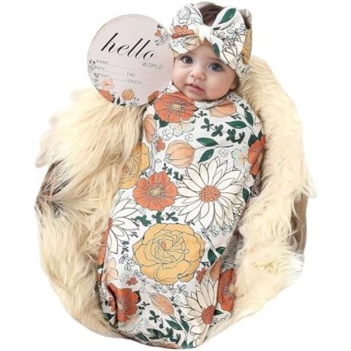 Galabloomer Newborn Receiving Blanket Headband Set Baby Flower Swaddle