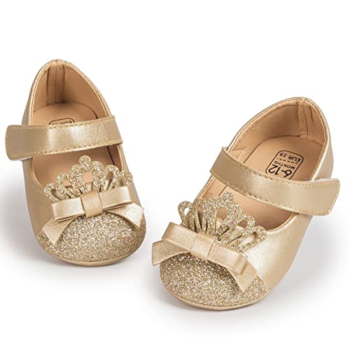 Bellocasa Baby Mary Jane Flats for Girls with Bowknot Cotton Anti Skid Sole Infant First Walker Princess Dress Crib Wedding Shoes