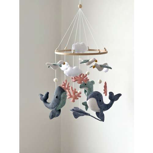 Ocean baby mobile whale nursery decor felt sea crib mobile dolphin nautical nursery theme baby shower gift baby mobile girl beach nursery