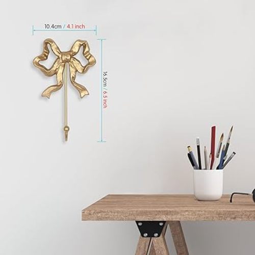 Single Bow Hook,Wall Mounted Functional Hook,Antique Gold Cast Iron Hooks for Coats,Hats,Bags, Bath Towels,Room Decorations,Hallway,Bathroom,Kitchen,Office (Small Single Bow Hooks:4.1x6.5 inches)
