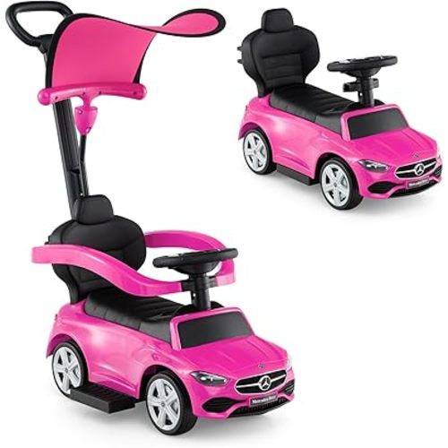 Licensed Mercedes Benz Push Car for Toddlers by INFANS, 3 in 1 Sliding Walking Car with Push Handle, Horn, Music, Underneath Storage, Foot-to-Floor Ride on Toys for Boys Girls, Pink