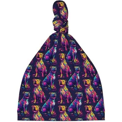 Neon Art Pitbull Print Cute Baby Hats Newborn Infant Baby Girls Boys Beanie 0-6 Months Knot Beanie