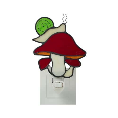 BOXCASA Mushroom and Snail Decorations Stained Glass Night Lights Plug Into Wall Led,Bedroom Bed Lamp for Sleeping,Bathroom,Corridor,Children's Room,Mushroom Nightlight Gifts for Women Kids