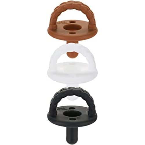 Itzy Ritzy Silicone Pacifiers for Newborn - Sweetie Soother Pacifiers Feature Collapsible Handle & Two Air Holes for Added Safety For Ages Newborn and Up, Coffee & Cream Set of 3 in White, Tan & Brown