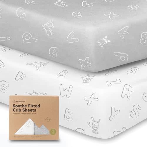 KeaBabies 2-Pack Organic Crib Sheets for Boys, Girls, Jersey Fitted Baby Crib Sheets Neutral, Cotton Breathable Crib Sheet, Cute Printed Crib Mattress Sheet, Baby Mattress Sheets (ABC Land Cloud)