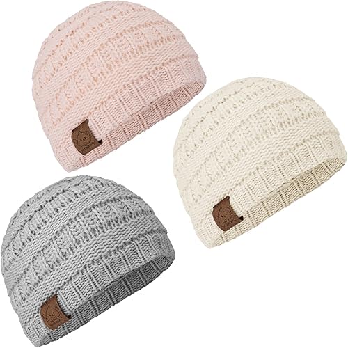 3-Pack Baby Beanies for Boys, Girls - Stretchy Knit Baby Hats, Cute Newborn & Toddler Winter Hat, Soft & Warm Infant Beanie 6-36 Months (Sweet Pea, M)