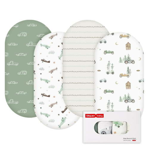 Gllquen Baby Fitted Bassinet Sheets Set 4-Pack For Newborn Infant Baby Boys Girls, Cars
