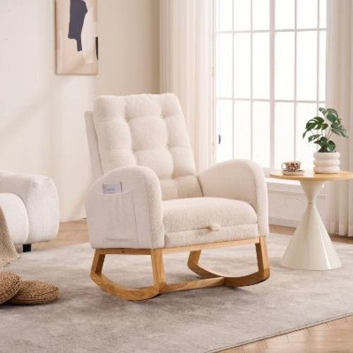 Whisen Plush Rocking Chair with Footrest - Beige & White