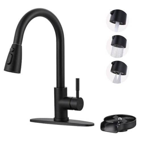 Single-Handle Pull Down Sprayer Kitchen Faucet with Glass Rinser, Kitchen Sink Faucet and Cup Rinser in Matte Black