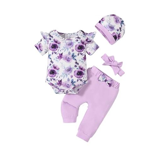 Doresbebe Baby Girl Clothes Newborn Infant Girl Outfits Baby Clothes for Girl Cute Toddler Girl Clothes Romper Set 4PC