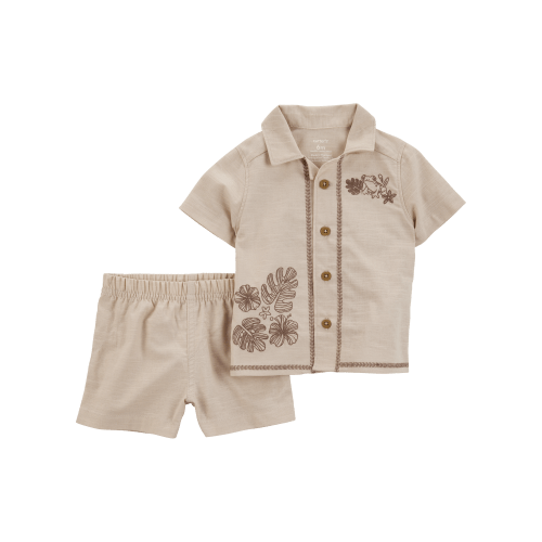 Baby 2-Piece Shirt & Short Set with Embroidered Frog - Khaki - Carter's | Carter's