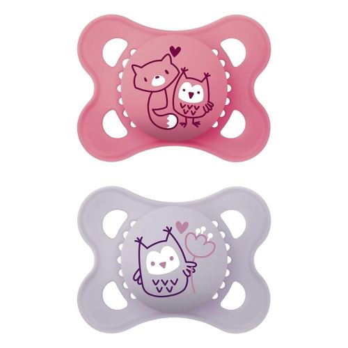 MAM Original Matte Baby Pacifiers, Binky for Girls 0-6 Months, BPA-Free Silicone Nipple, Easy to Clean, Best for Newborn Babies, Developed with Medical Experts, 2 Count Binkies with Sterilizer Case
