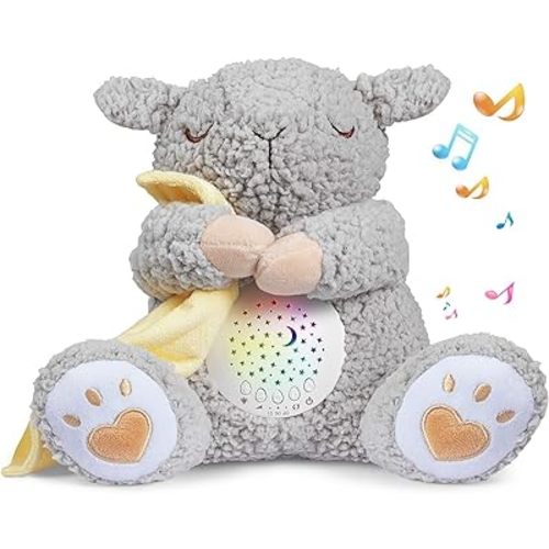 BEREST Baby White Noise Machine Stuffed Animal Toy, Mom's Heartbeat Lullabies Sheep Sleep Soother, Nursery Decor Night Light Projector, Toddler Crib Sleeping Aid, Babies Shower Gifts Portable