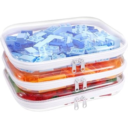 Clear Hard Plastic Zipper Case,Transparent Double Zippers Hard Pouch with 3pcs,Portable Travel Organizer Bin for Toy Storage