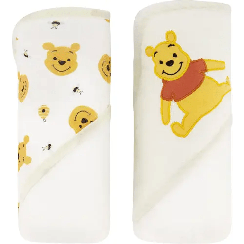 Disney Cudlie Baby Winnie The Pooh 2 Pack Rolled/Carded Hooded Towels in Sweet Life Print, 1 Count