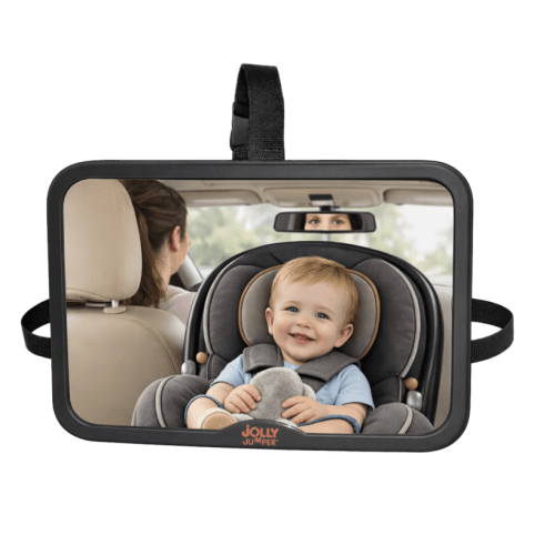 Jolly Jumper Driver’s Baby Mirror 360° View | Shatter-Resistant Convex Rear-Facing Car Seat Mirror | Adjustable Ball-Joint Pivot & Soft-Feel Frame
