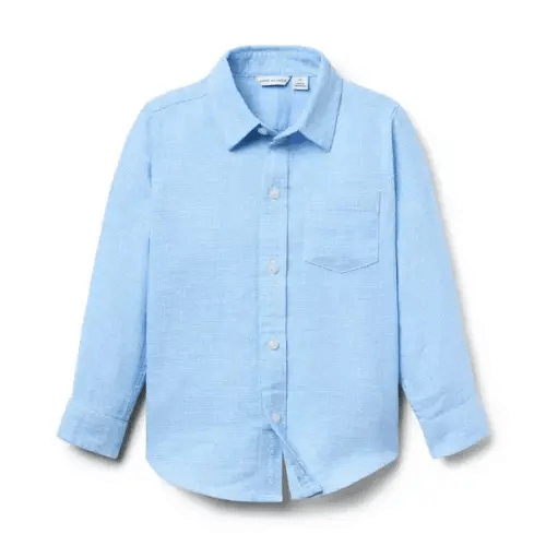 Boy Soft Blue Heather The Linen-Cotton Shirt by Janie and Jack