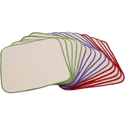 OsoCozy Flannel Cloth Baby Wipes - Reusable and Washable Saves Money - 15 Pack Unbleached/Natural 100% Cotton - Soft and Durable - Colorful Outer Stitching - 8 x 8 inches each.