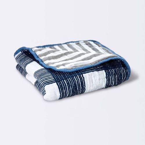 Swaddle Reversible Blanket Blue Plaid - Cloud Island™ True White