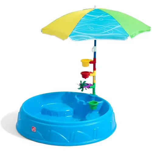 Step2 Play & Shade Pool for Kids, Outdoor Summer Pool with Umbrella, Easy to Assemble, 7 Piece Accessory Kit, Toddlers 2+ Years Old, Multicolor
