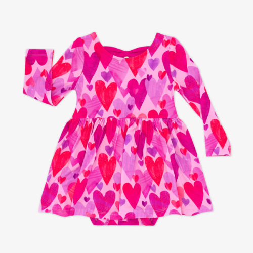Little Sleepies ™ | Pink Hearts & Crafts Bow Back Skater Dress With Bodysuit