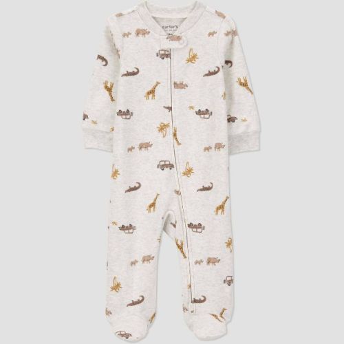 Carter's Just One You® Baby Boys' Sleep N' Play - Gray Newborn: Cotton-Polyester, Giraffe Pattern, Footed Pajamas