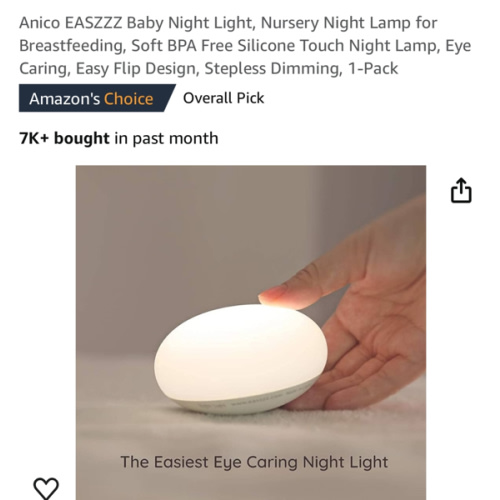 Anico EASZZZ Baby Night Light, Nursery Night Lamp for Breastfeeding, Soft BPA Free Silicone Touch Night Lamp, Eye Caring, Easy Flip Design, Stepless Dimming, 1-Pack