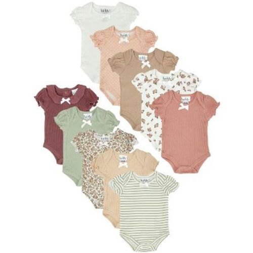 Nicole Miller Baby Girls 10 Pack Of Short Sleeve Bodysuits, Rose Brown, 3/6m