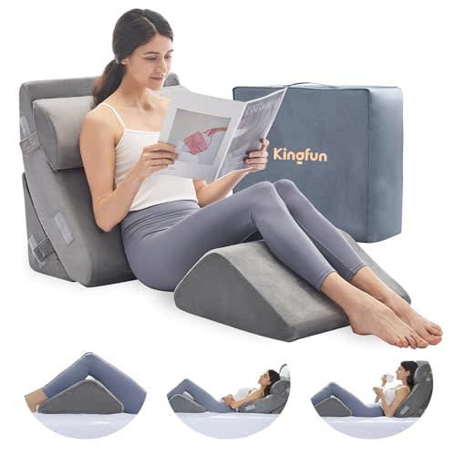 Kingfun 4pcs Orthopedic Bed Wedge Pillow Set for Sleeping, Memory Foam for Sleeping,Breathable Triangle Pillow Wedge, Post Surgery Memory Foam for Back, Leg Pain Relief, Sitting