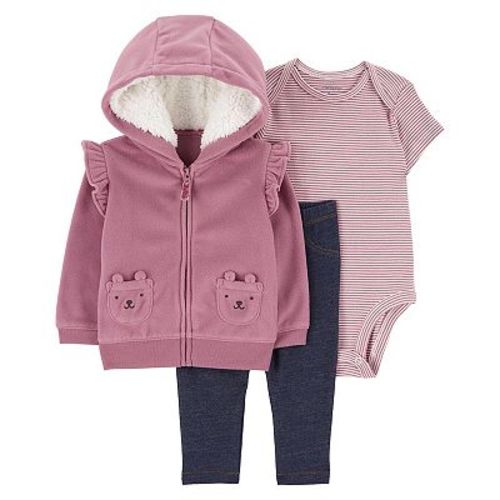 Baby Girl Carter's Kitten Pink 3-Piece Fleece Cardigan Set