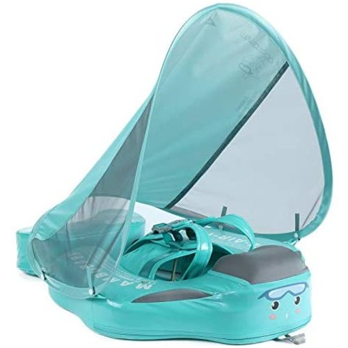 HECCEI Add Tail Newest Mambobaby Baby Swim Float with Canopy, Non-Inflatable Solid Baby Float, Upgrade Soft Waterproof Skin-Friendly Leather Material Infant Swim Float (Deluxe Edition)