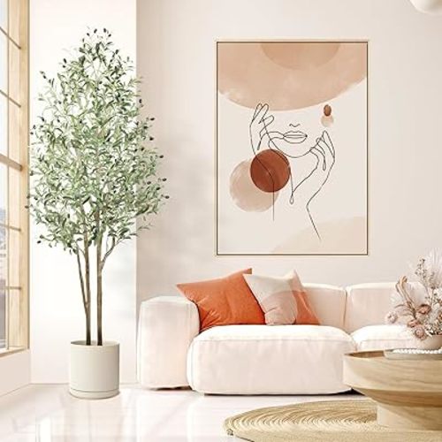 6ft Faux Olive Tree, Artificial Olive Trees Indoor with Natural Wood Trunk & Lifelike Fruits, Fake Olive Tree with White Planter for Home Balcony Office Garden Room Decor Gift, 6 Feet, 72 in