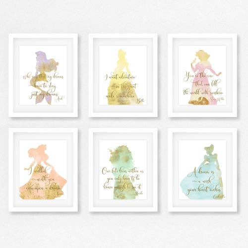 Princess room, Princess Nursery, Princess Baby shower gift, Set of 6, Princess room decor, Little girl princess room, Princess pictures